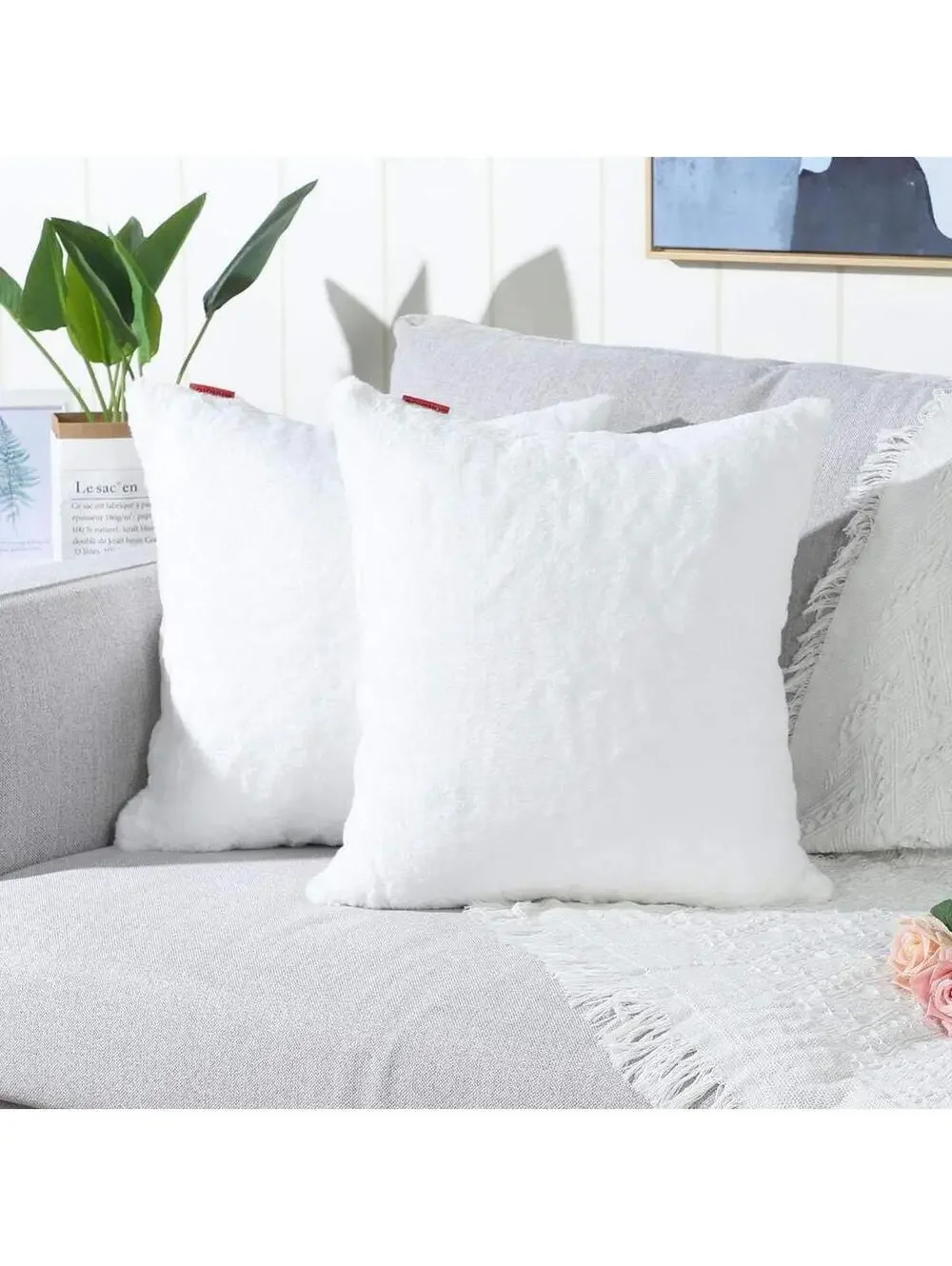 Faux Fur Fuzzy Cozy Soft Throw Pillow Covers 22x22 Set